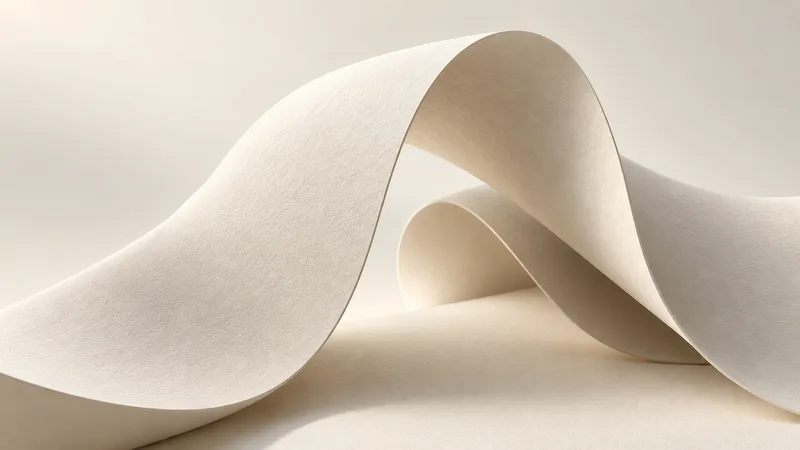 Ivory cotton-paper ribbon folding into a wide asymmetric arch on a warm off-white background